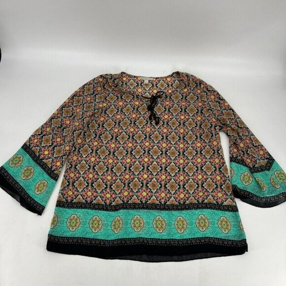 Dress Barn Semi Sheer Boho Hippie Hippy Multi-Colored Tunic Blouse Womens Size L - Picture 2 of 8